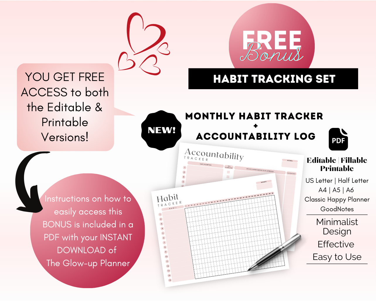 Digital Fitness Planner (Pink) | Landscape Edition | iPad, Samsung Tablet - Notability / Goodnotes Planner