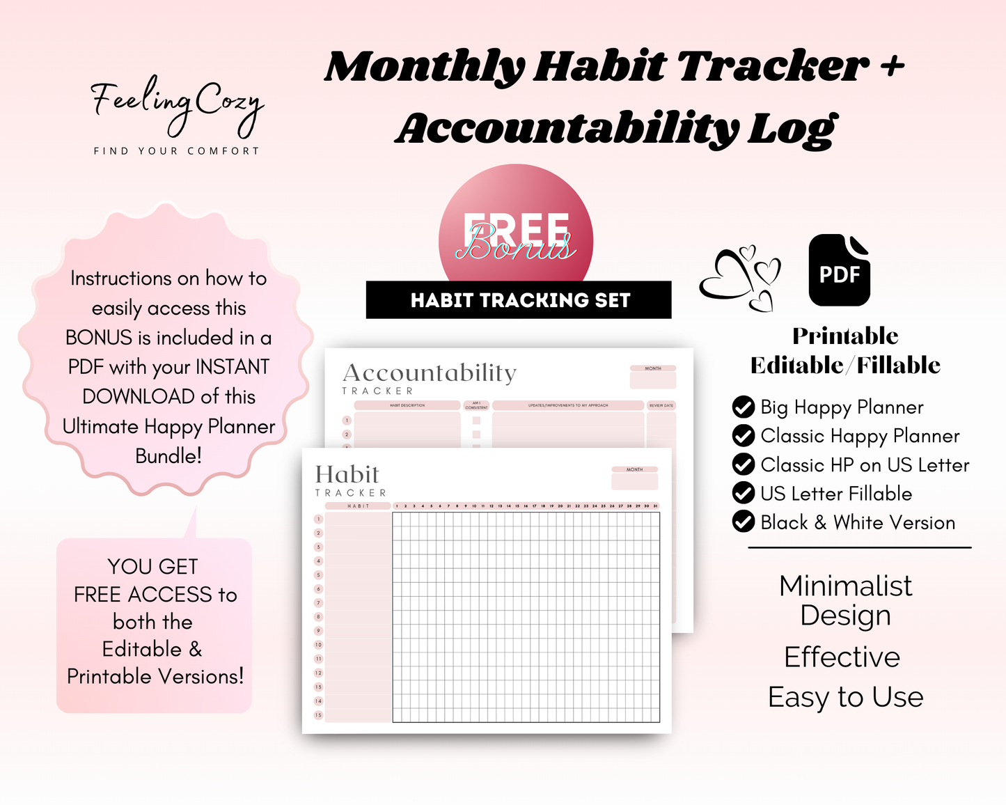 Big & Classic Happy Planner Printables | Happy Planner Template Bundle (Pink)