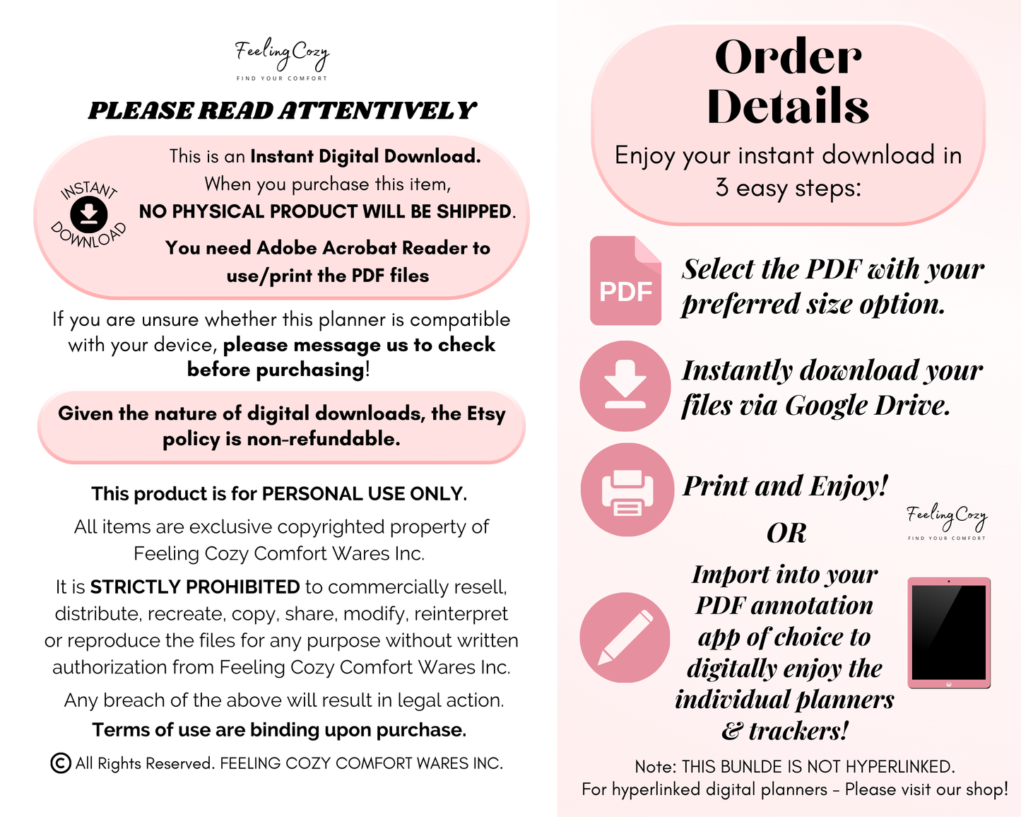 Big & Classic Happy Planner Printables Inserts | Happy Planner Template Bundle (Pink)