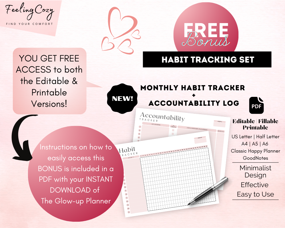 The Glow up Planner (Dusted Pink) - Fitness, Diet, Skincare, Hair care, Mindset, Mental health & more!