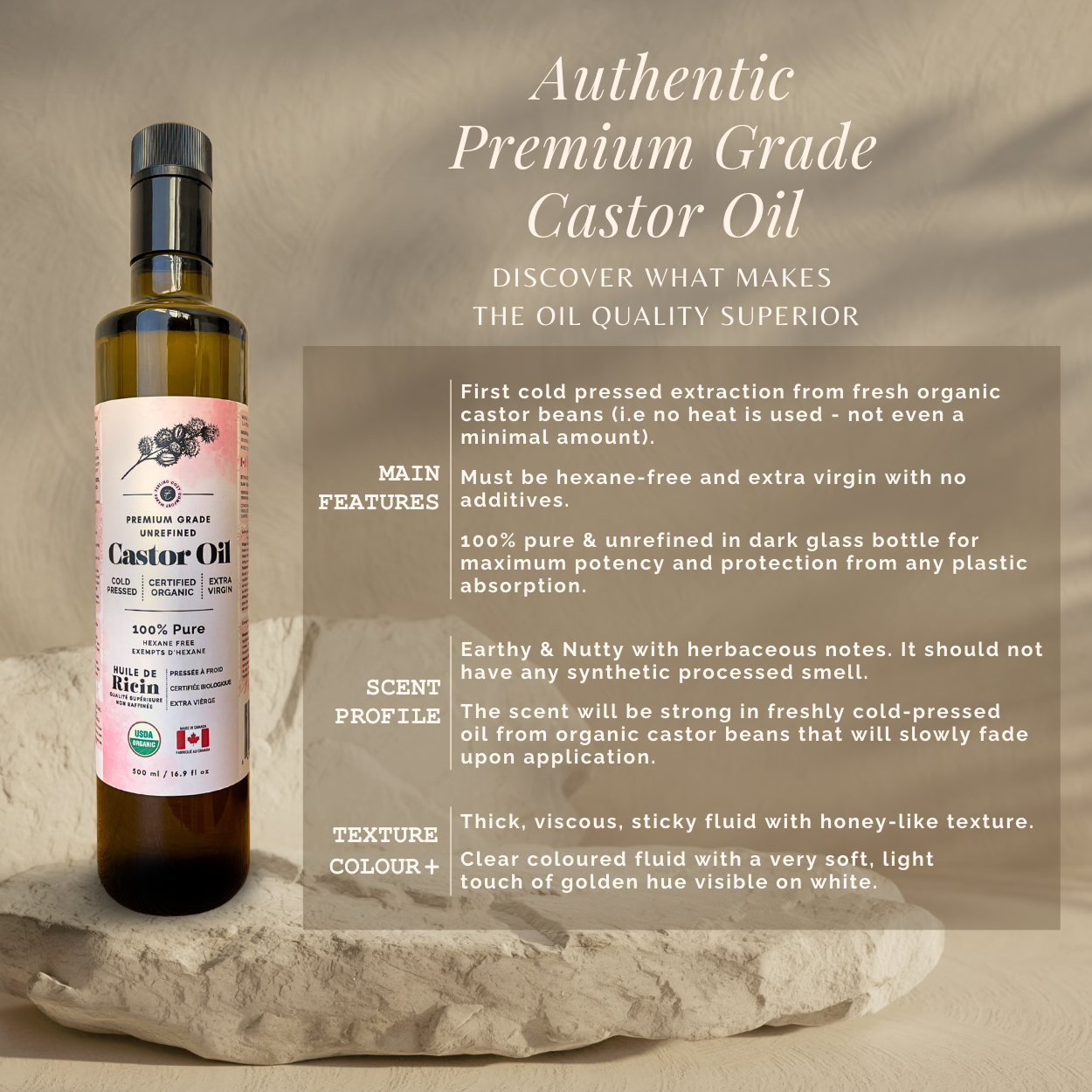 Organic Castor Oil: 100% Pure Cold Pressed, Hexane-Free, Unrefined