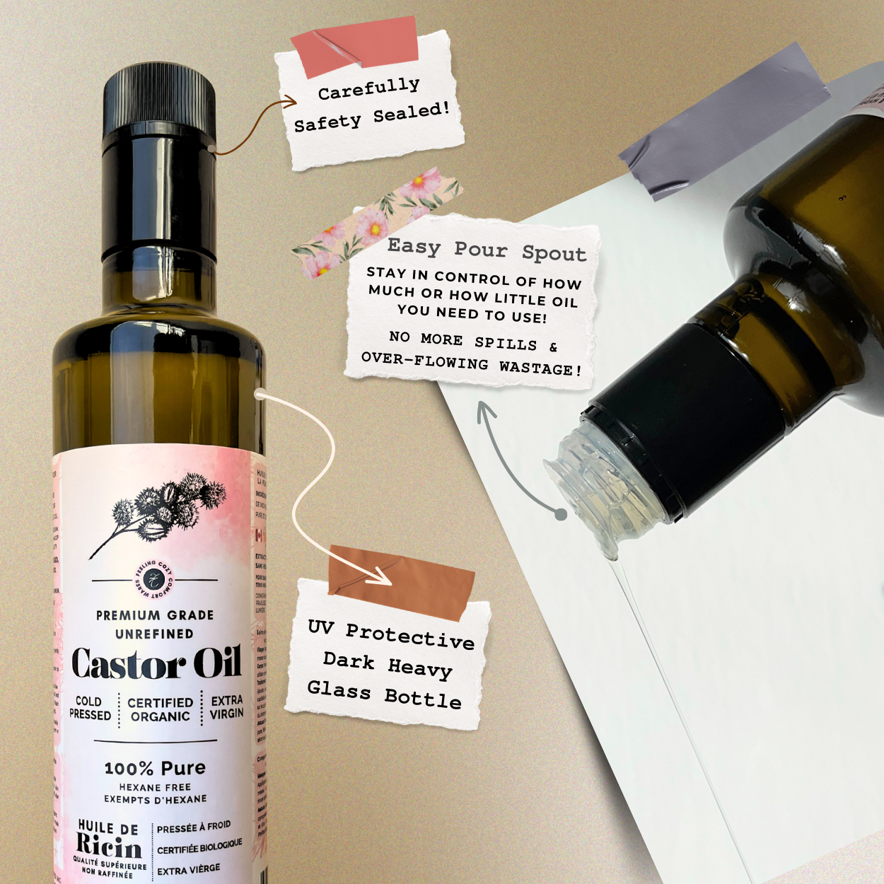 Organic Castor Oil: 100% Pure Cold Pressed, Hexane-Free, Unrefined