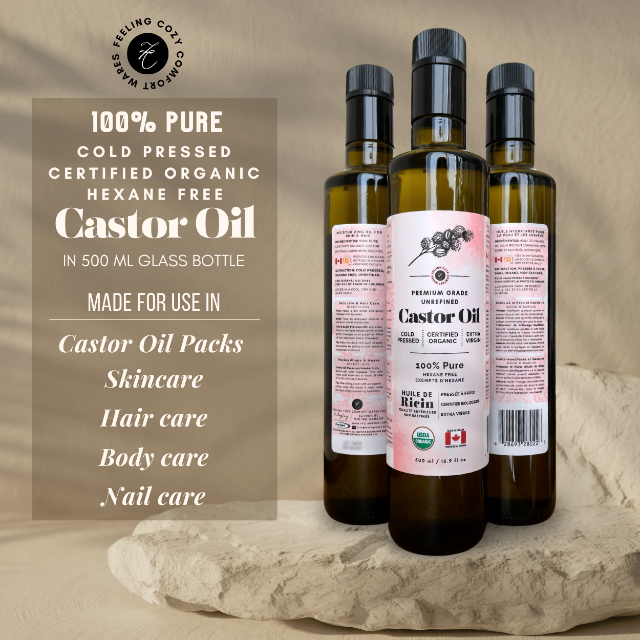 Organic Castor Oil: 100% Pure Cold Pressed, Hexane-Free, Unrefined