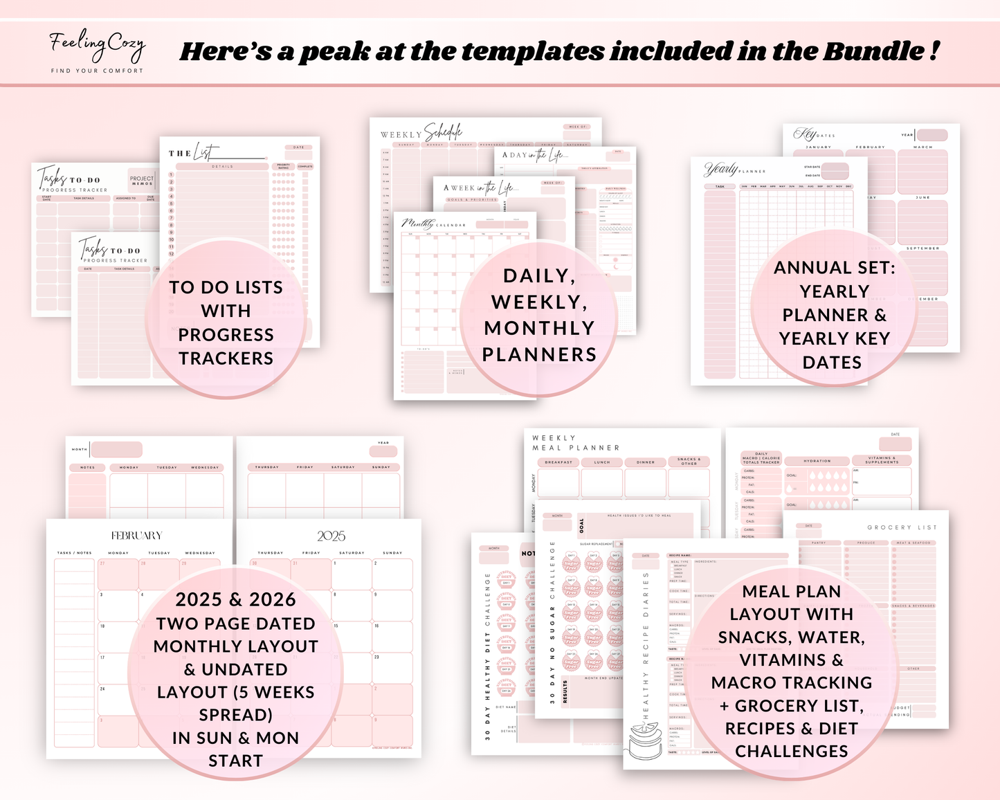 Big & Classic Happy Planner Printables | Happy Planner Template Bundle (Pink)