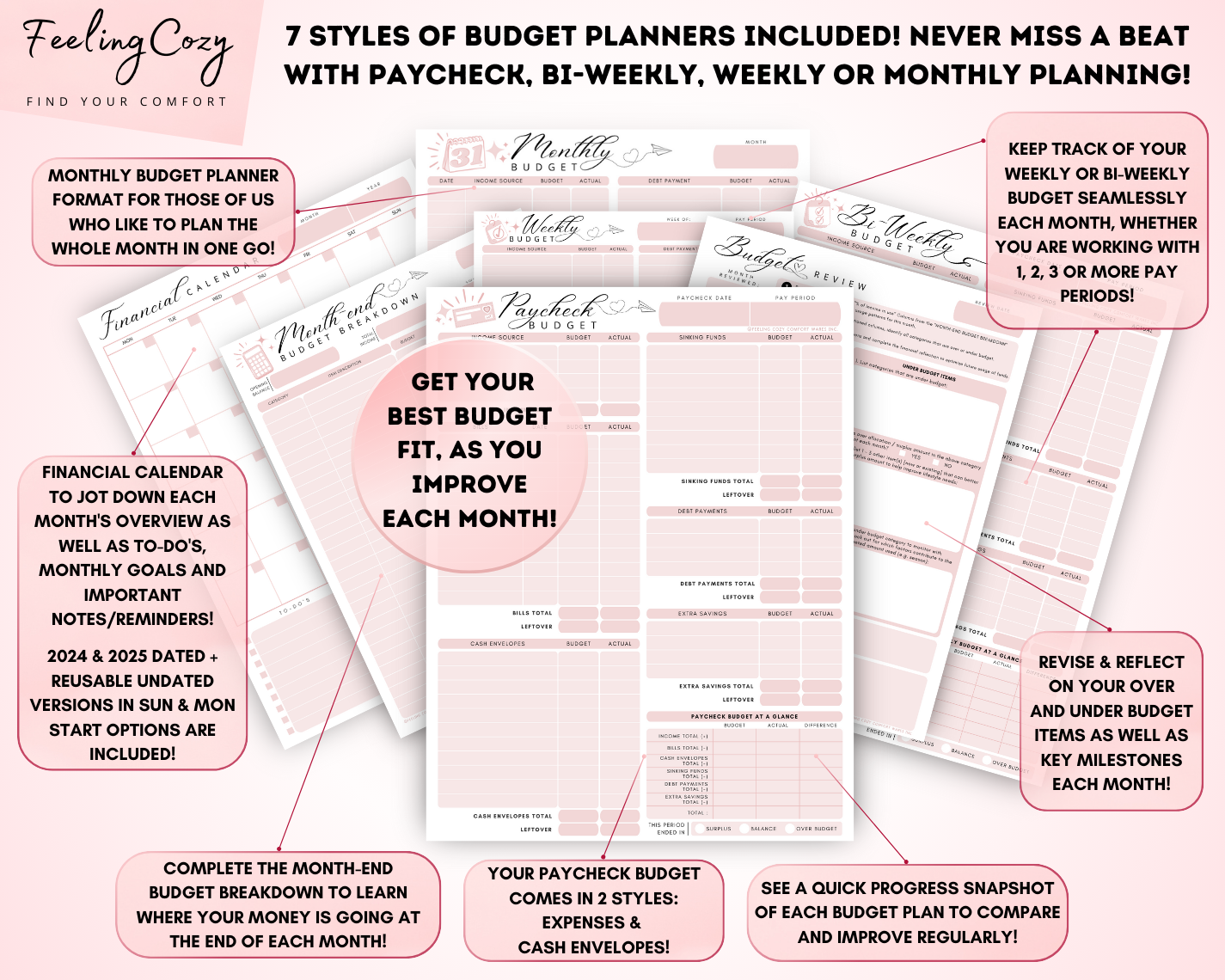 Printable Budget Planner Bundle | Happy Planner Template Bundle (Black & White)