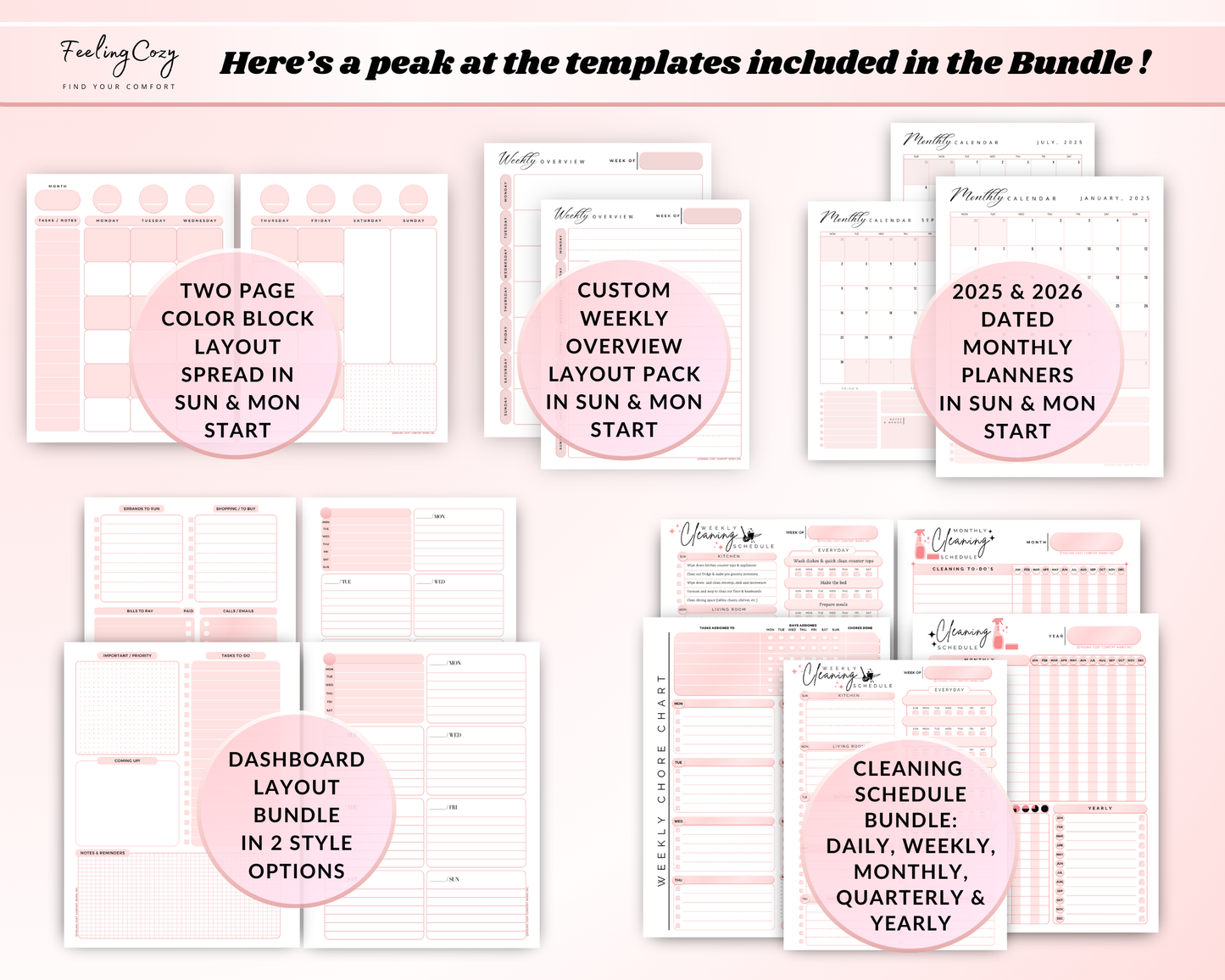 Big & Classic Happy Planner Printables | Happy Planner Template Bundle (Pink)