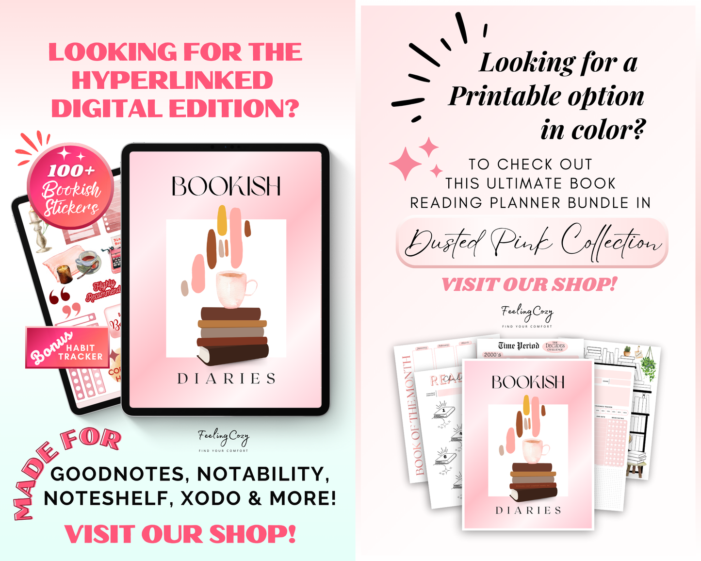 Reading Journal Printable 2025: Monthly Reading Tracker, Reading Planner, Book Review Template, Reading Challenge, Happy Planner Reading Log