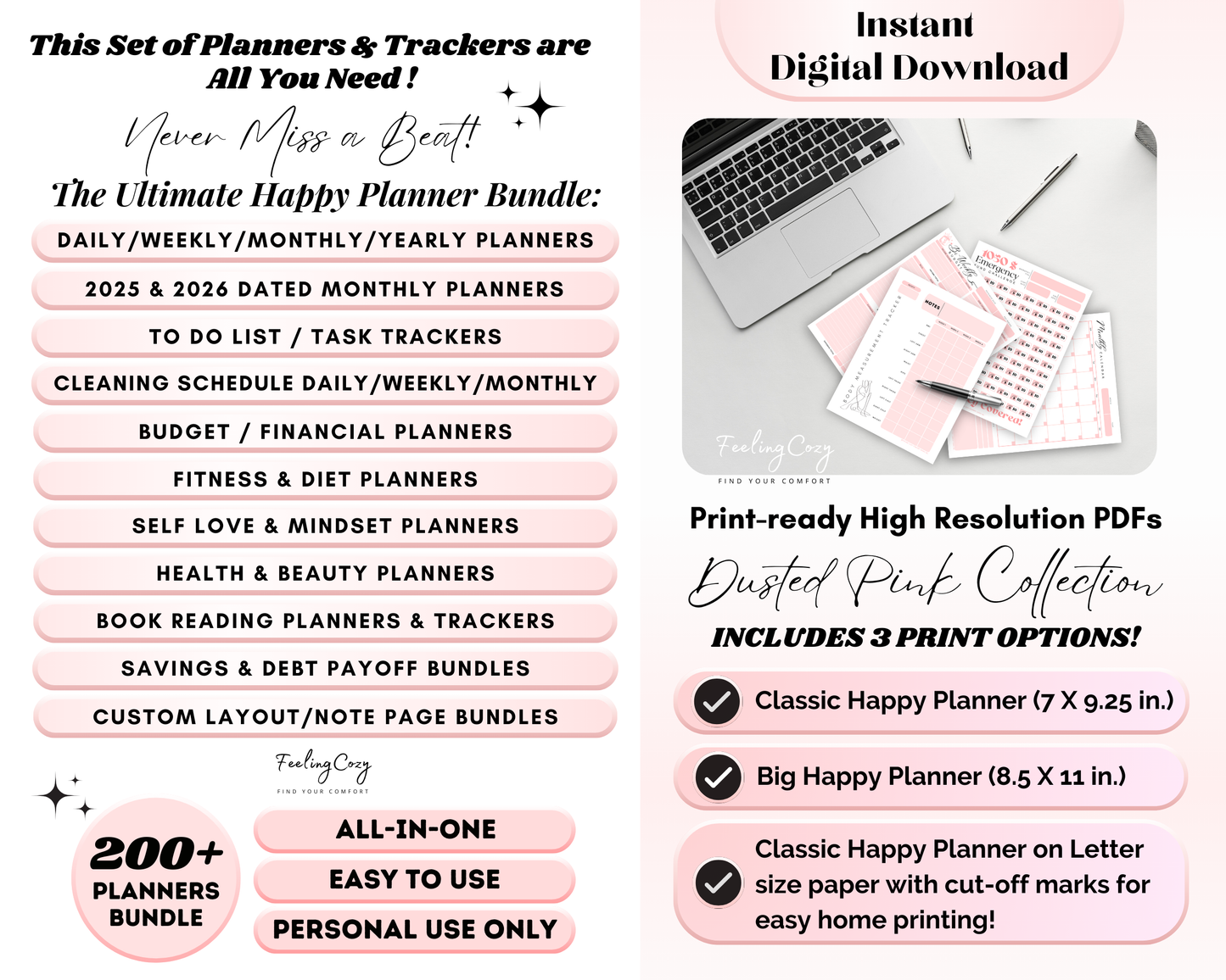 Big & Classic Happy Planner Printables | Happy Planner Template Bundle (Pink)