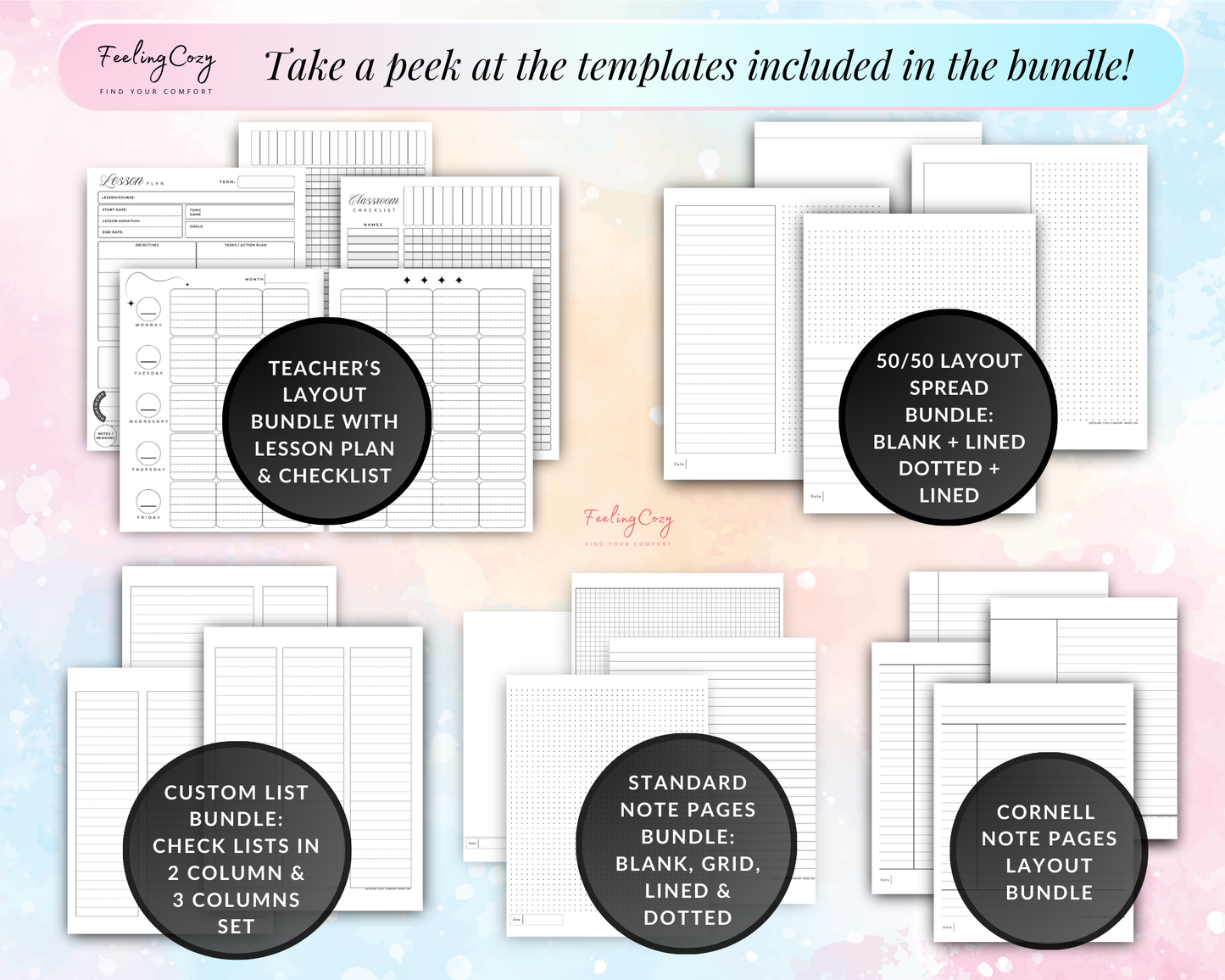 Teacher layout, note pages