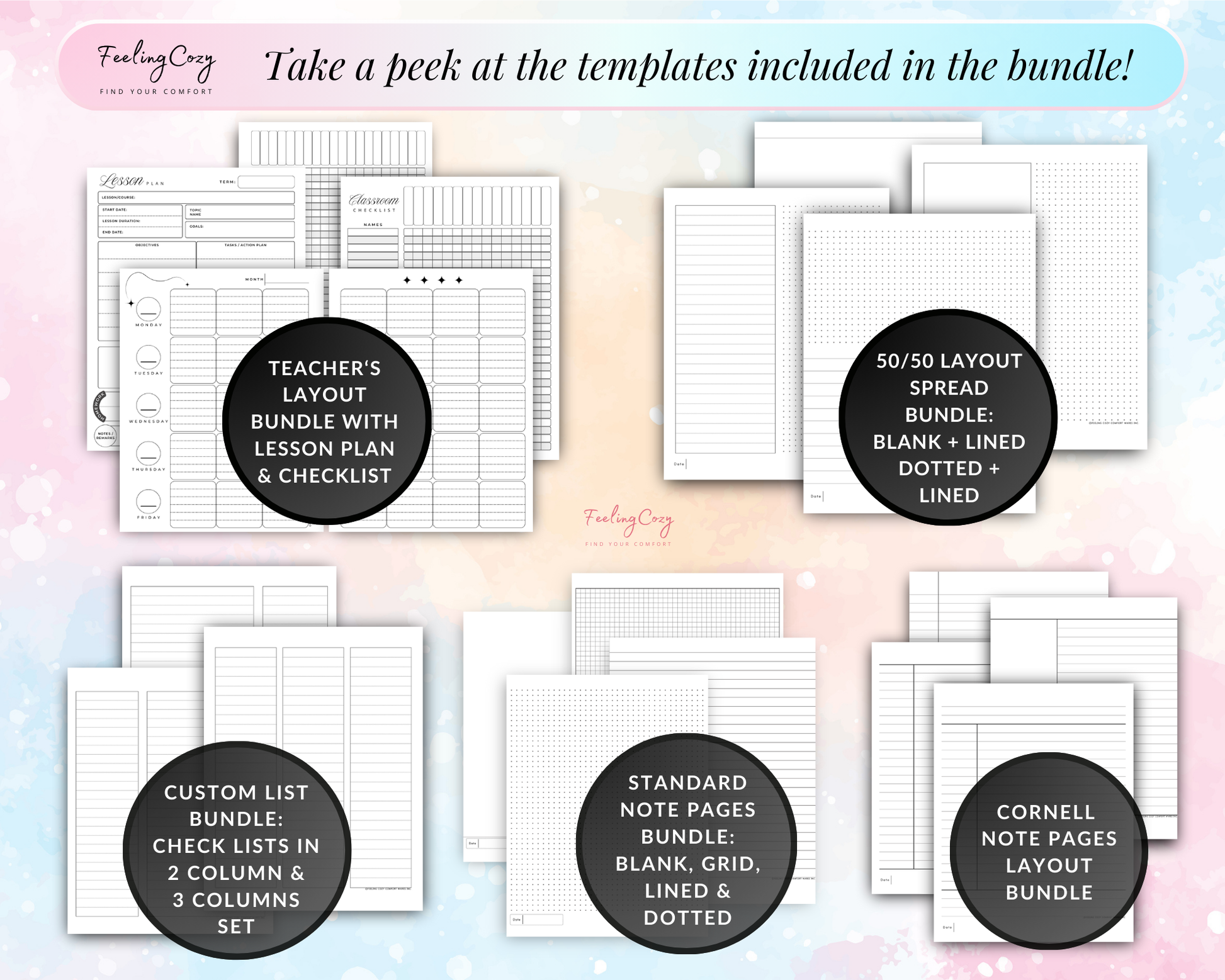 Teacher layout, note pages