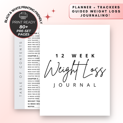 12 Week Fitness Planner | Meal Planner | Workout Planner & More | Black & White Printable Edition