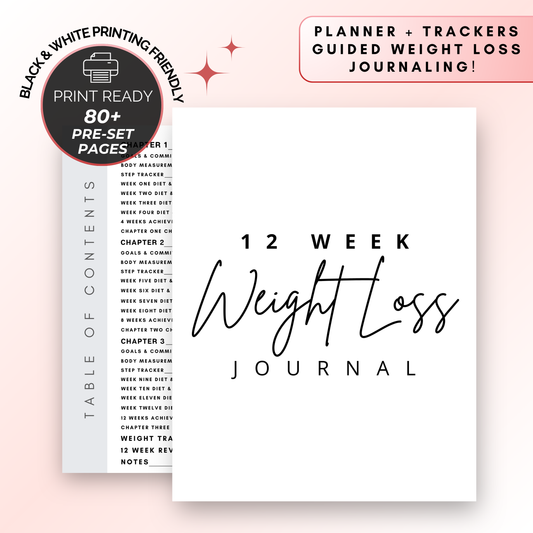 12 Week Fitness Planner | Meal Planner | Workout Planner & More | Black & White Printable Edition