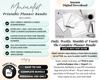 Printable Calendar 2026, 2027 Monthly Calendar template | Daily Planner, Monthly Planner, Hourly Schedule, Weekly Planner, Yearly Planner