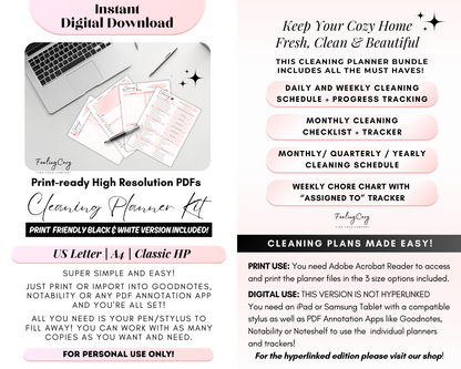 Cleaning Schedule Bundle:  Daily / Weekly / Monthly Home Chore Chart | Cleaning Planner Printable