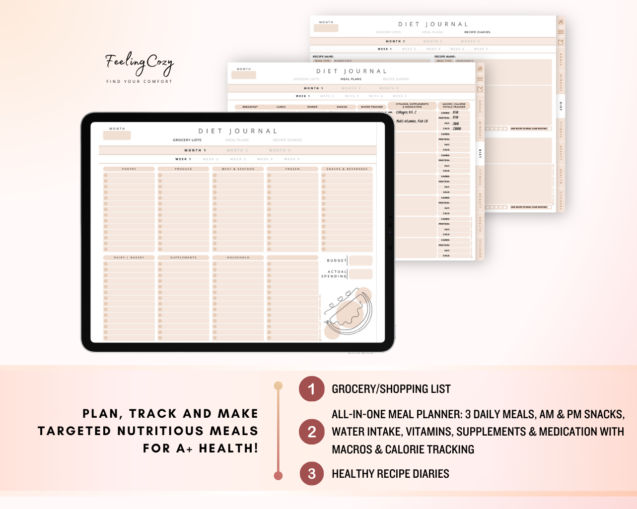 Digital Fitness Planner (Beige) | Landscape Edition  | iPad, Samsung Tablet - Notability / Goodnotes Planner