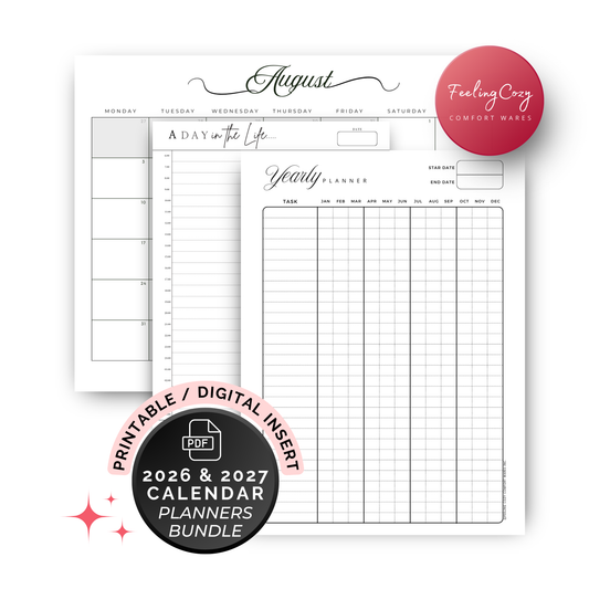 Printable Calendar 2026, 2027 Monthly Calendar template | Daily Planner, Monthly Planner, Hourly Schedule, Weekly Planner, Yearly Planner
