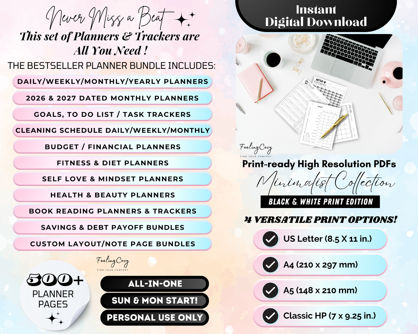 Mega 2026 ADHD Printable Planner Bundle: Daily, Weekly, Monthly Planner | Budget, Fitness, Workout, Selfcare, Cleaning & More