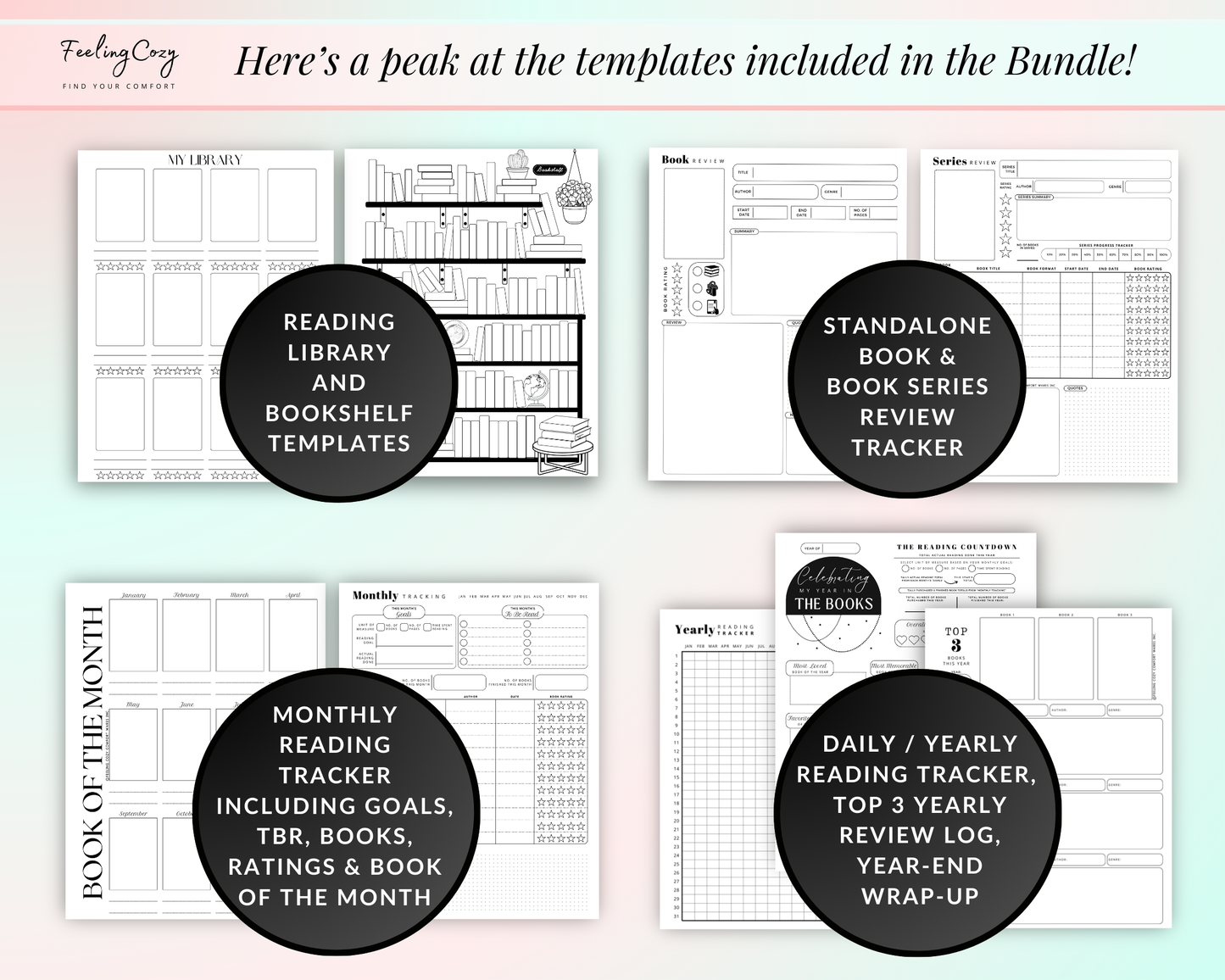 Reading Journal Printable 2025: Monthly Reading Tracker, Reading Planner, Book Review Template, Reading Challenge, Happy Planner Reading Log