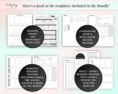 Reading Journal Printable 2025: Monthly Reading Tracker, Reading Planner, Book Review Template, Reading Challenge, Happy Planner Reading Log