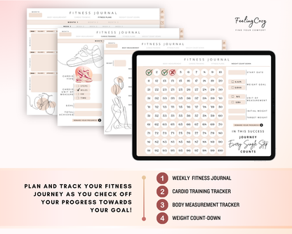 Digital Fitness Planner (Beige) | Landscape Edition  | iPad, Samsung Tablet - Notability / Goodnotes Planner