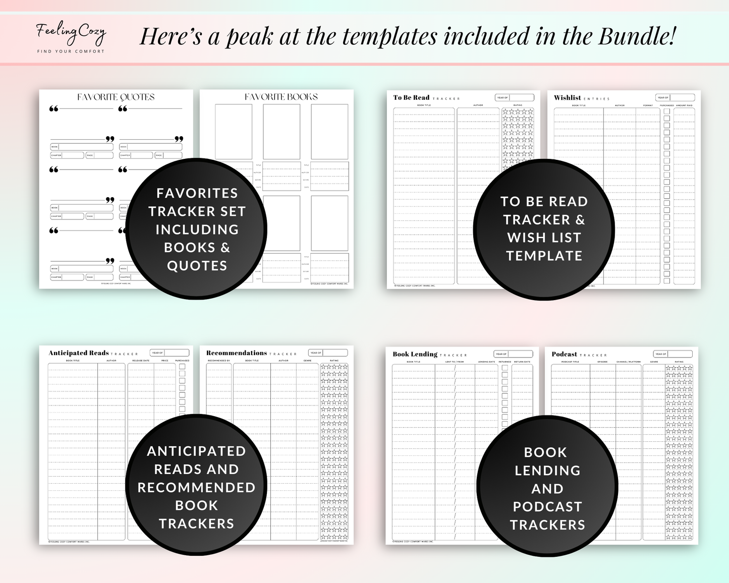 Reading Journal Printable 2025: Monthly Reading Tracker, Reading Planner, Book Review Template, Reading Challenge, Happy Planner Reading Log