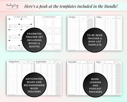 Reading Journal Printable 2025: Monthly Reading Tracker, Reading Planner, Book Review Template, Reading Challenge, Happy Planner Reading Log