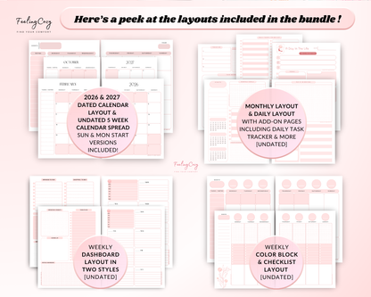 2026 Calendar Layout, monthly Layout, daily layout, weekly dashboard layout, weekly color block layout