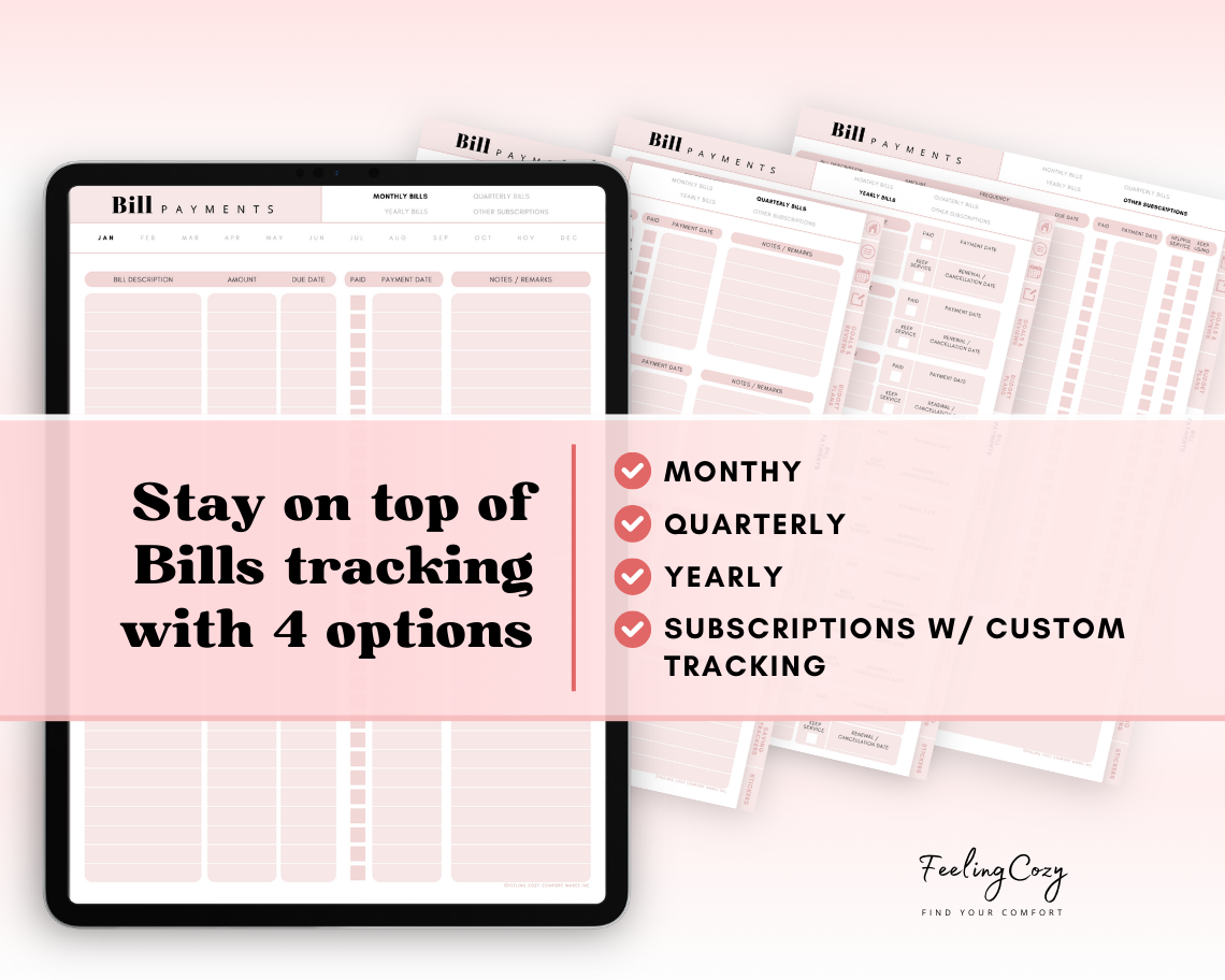 Budget Planner for iPad / Samsung Tablet: Notability, Noteshelf, Goodnotes Planner (Pink)