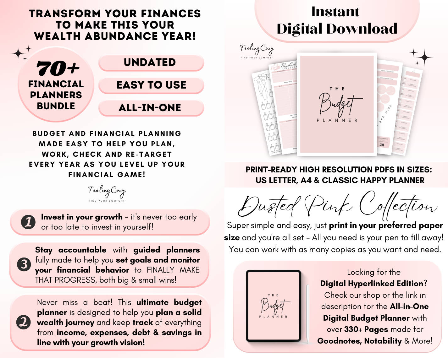Printable Budget Planner Bundle | Happy Planner Template Bundle (Black & White)
