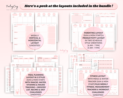 vertical layout, horizontal layout, parenting layout, productivity layout, meal planning layout, fitness layout, workout challenges