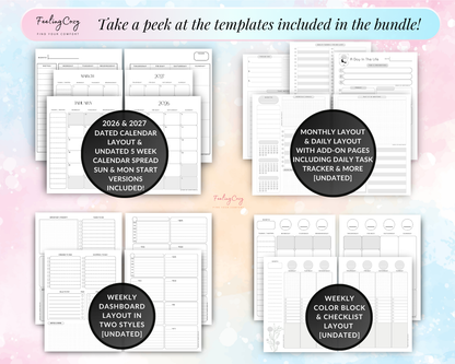 2026 Dated Calendar, Monthly Layout, Daily Layout, Daily Task Tracker, Weekly Dashboard Layout, Weekly Color block, Weekly Checklist Layout