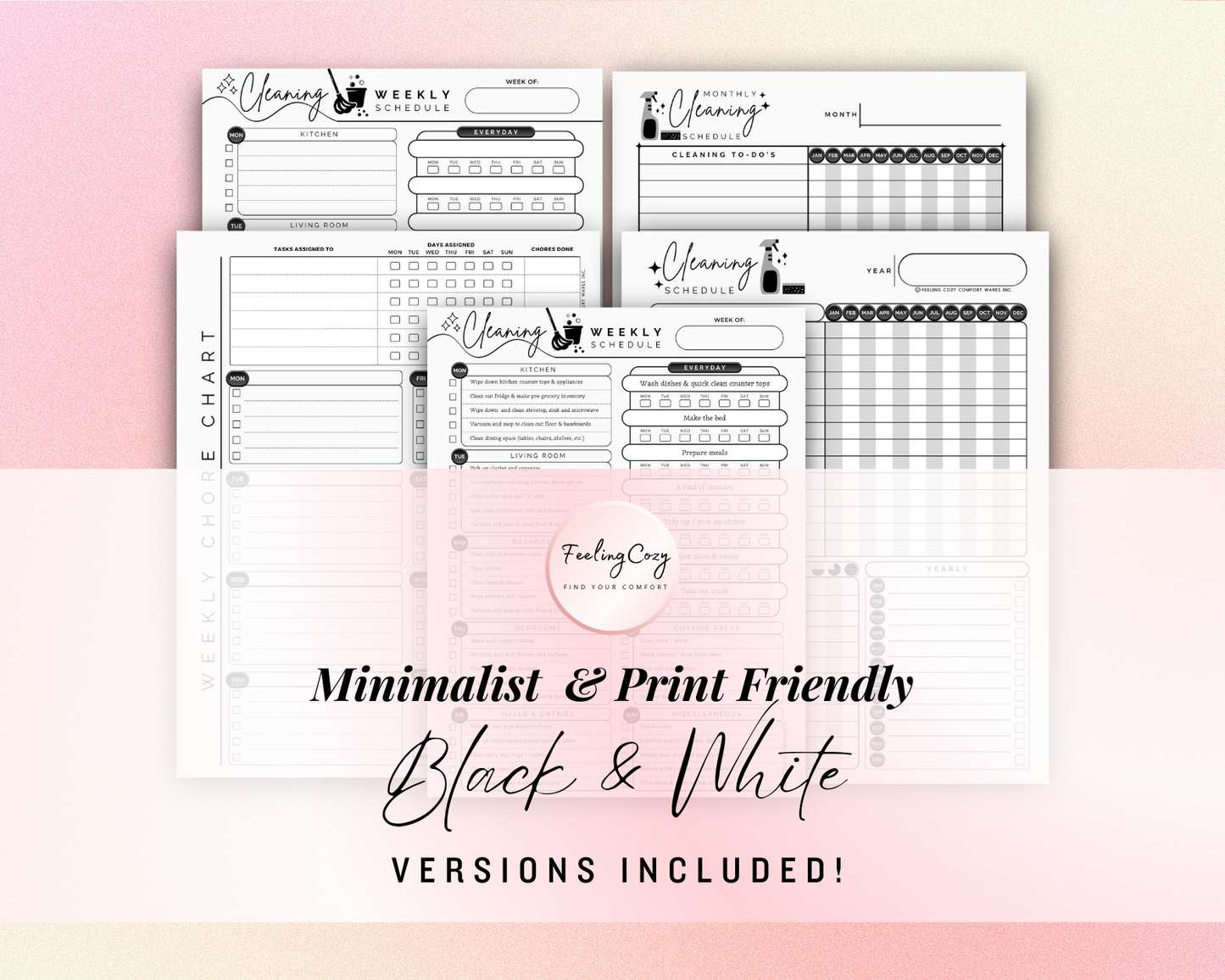 Cleaning Schedule Bundle:  Daily / Weekly / Monthly Home Chore Chart | Cleaning Planner Printable