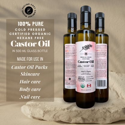 Organic Castor Oil in Glass (500ml) | Cold-Pressed & Hexane-Free for Castor Oil Packs, Liver Detox, Hair Growth & Face