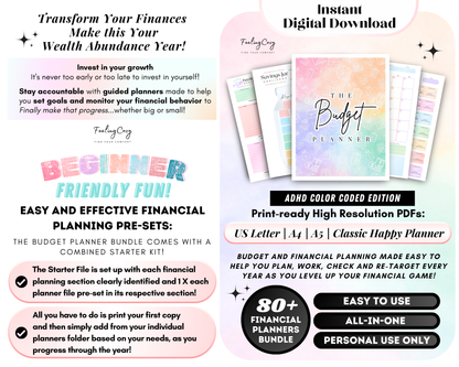 ADHD Budget Planner Printable | Weekly, Biweekly Paycheck Templates, Monthly Financial Planners | A4 A5 Budget Inserts