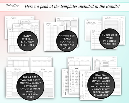 Ultimate Happy Planner Templates | Happy Planner Template Bundle (Black & White)