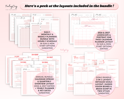 daily planner layout, monthly planner, weekly planner, 2026 Calendar Planner, Quarterly Planner, Goal Planner, Brain dump