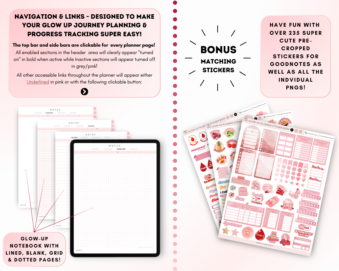 Digital Fitness Planner (Pink) | Portrait Edition | iPad, Samsung Tablet - Notability / Goodnotes Planner