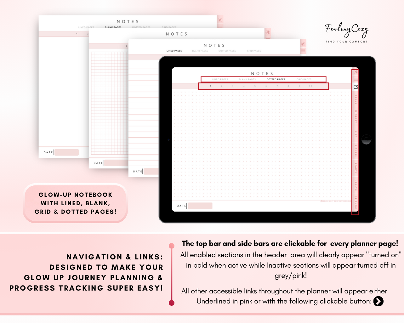 Digital Fitness Planner (Pink) | Landscape Edition | iPad, Samsung Tablet - Notability / Goodnotes Planner