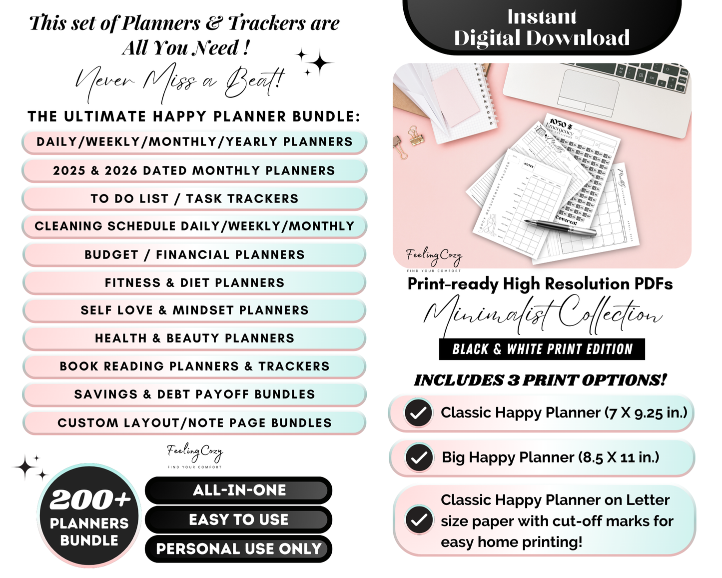 Ultimate Happy Planner Templates | Happy Planner Template Bundle (Black & White)