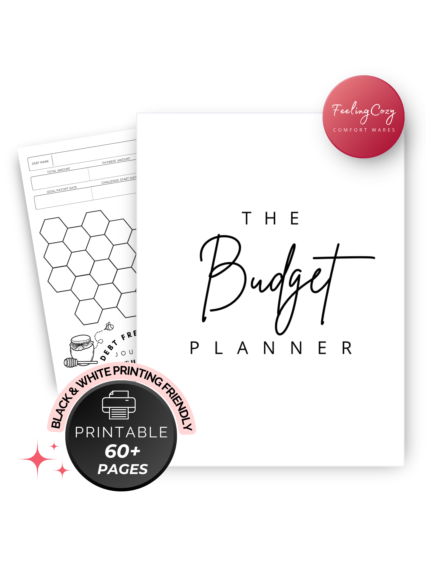 The Ultimate ADHD Budget Planner printable and digital insert bundle by Feeling Cozy — Print friendly black and white budget planner compatible with Goodnotes, Notability and Happy Planner sizes A4 and A5