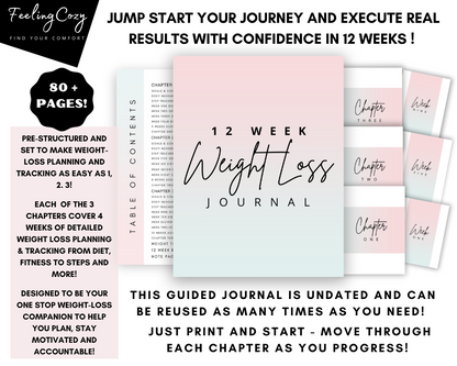 12 Week Fitness Journal | Meal Planner | Workout Planner & More | Ombre Printable Edition