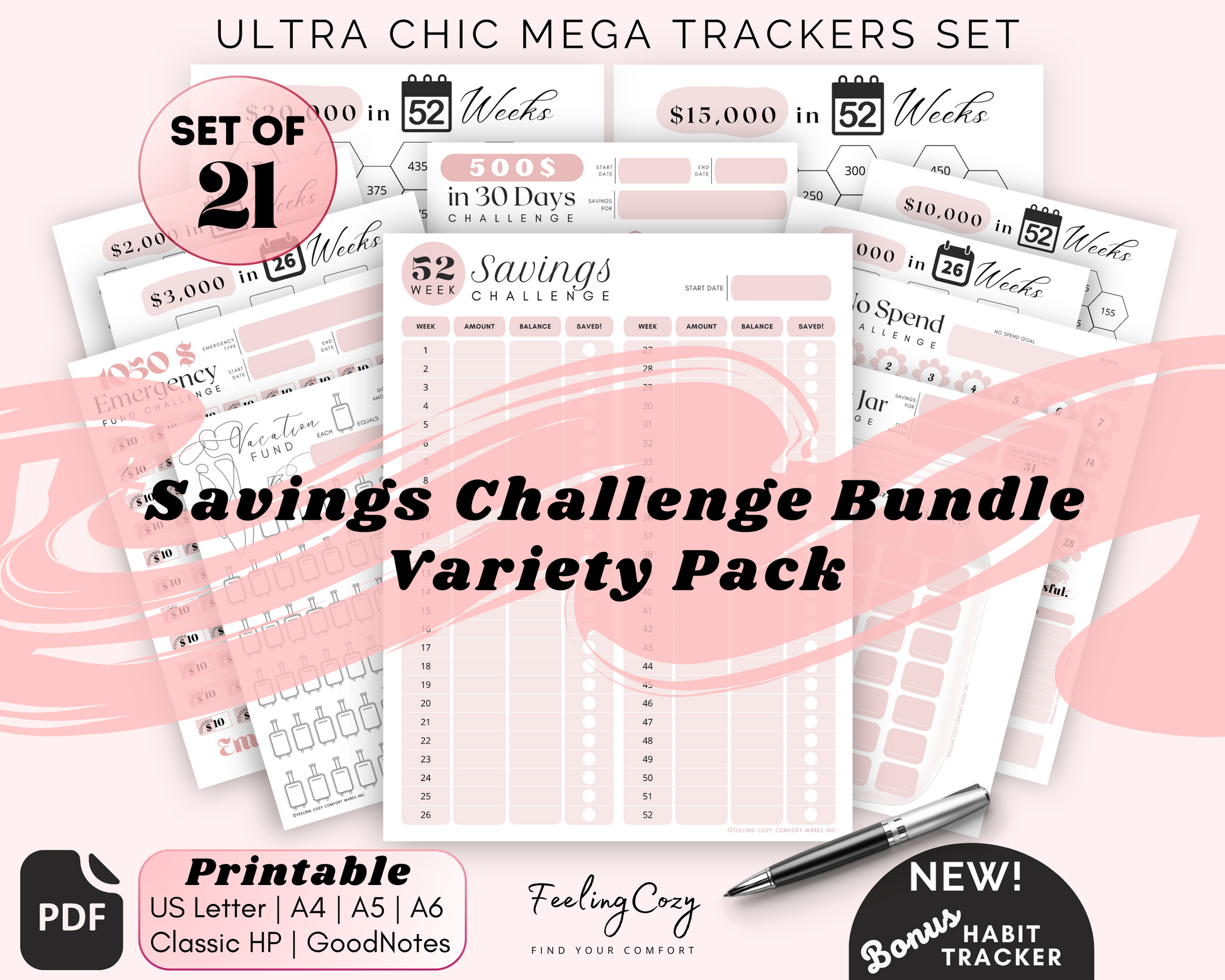 Savings Challenge & Tracker Bundle | Printable Edition – Feeling Cozy Comfort Wares savings-challenge-tracker-bundle-printable-edition-feeling-cozy-comfort-wares