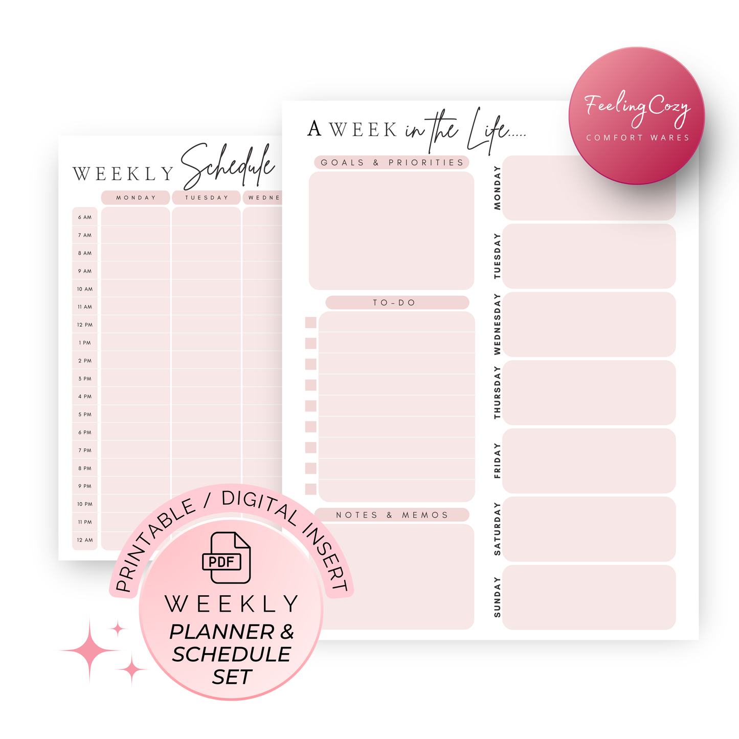Weekly, Hourly Planner & Schedule (Pink) | Digital Printable PDF Planner