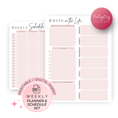 Weekly, Hourly Planner & Schedule (Pink) | Digital Printable PDF Planner