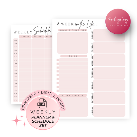 Weekly, Hourly Planner & Schedule (Pink) | Digital Printable PDF Planner