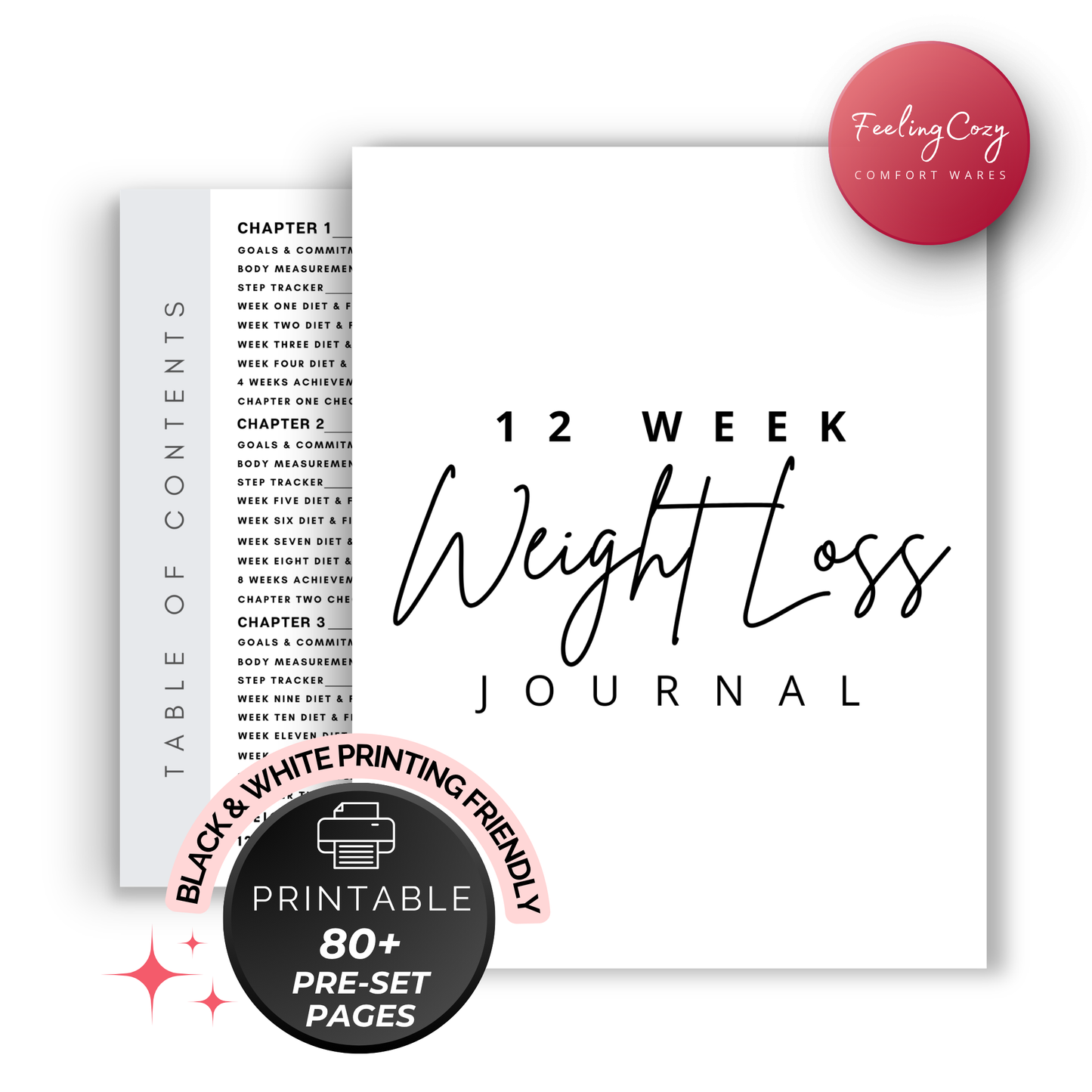 12 Week Fitness Planner | Meal Planner | Workout Planner & More | Black & White Printable Edition