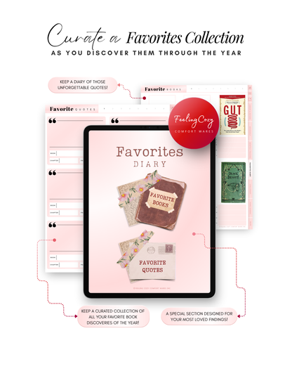 The Bookish Diaries favorites diary, favorite quotes and favorite books collection pages for iPad by Feeling Cozy