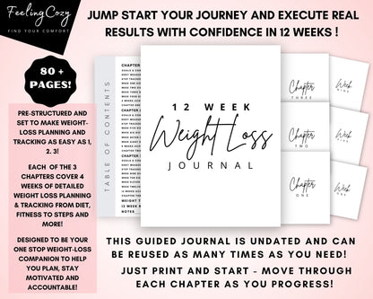 12 Week Fitness Planner | Meal Planner | Workout Planner & More | Black & White Printable Edition