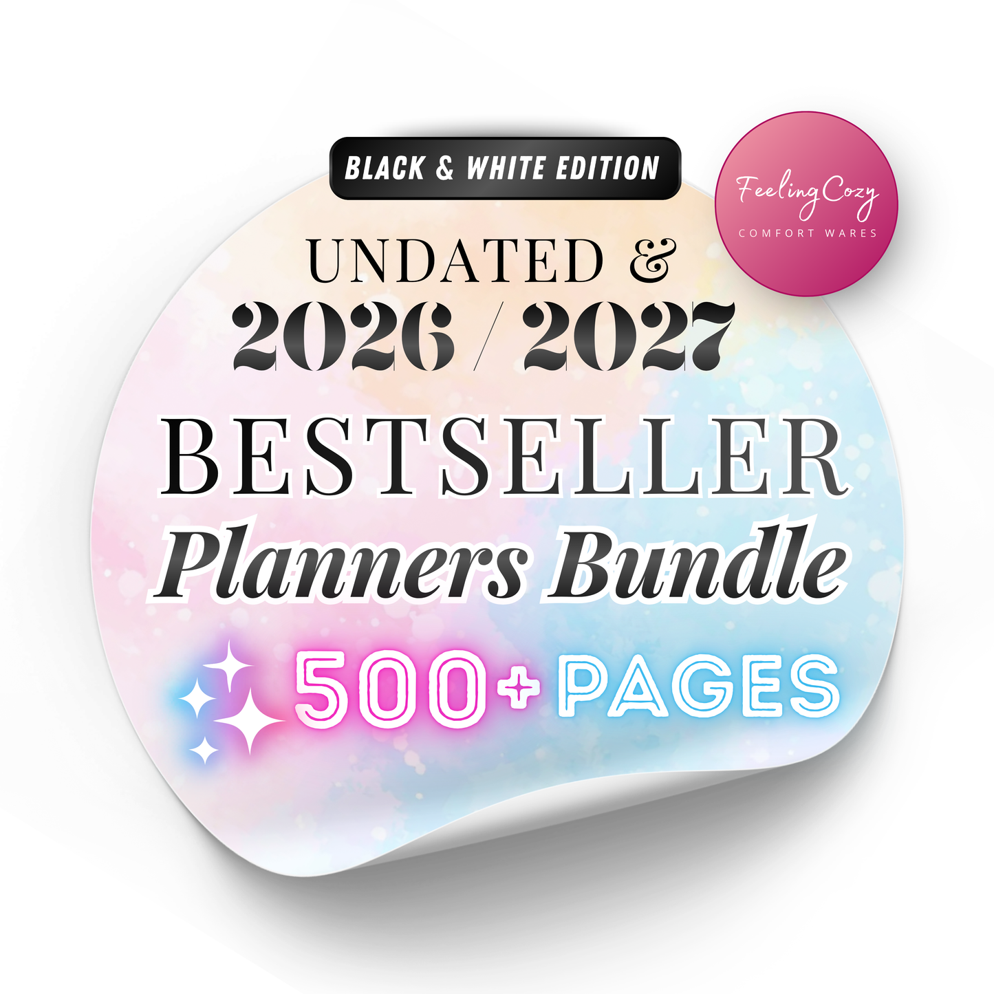 #color_Black Planners bundle cover with colorful design and text on a white background