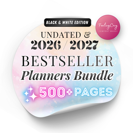#color_Black Planners bundle cover with colorful design and text on a white background